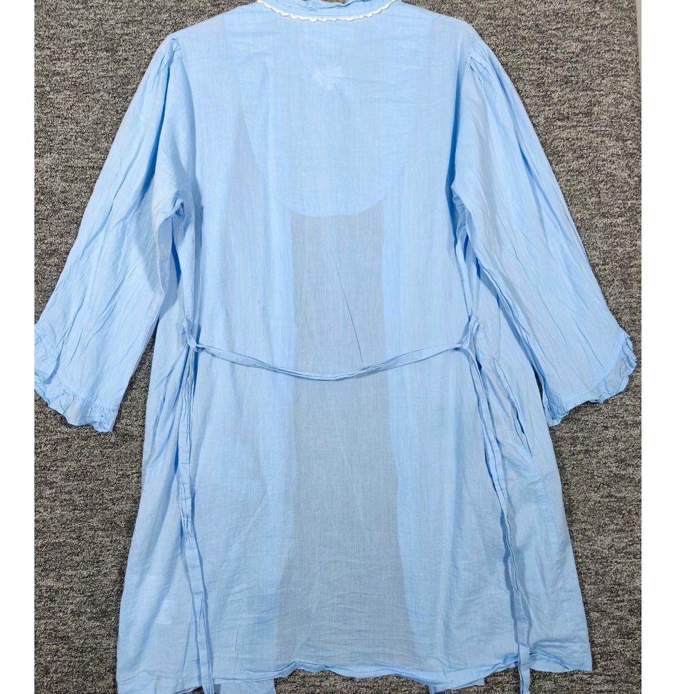 Eileen West Womens Blue Cotton Lawn Lace Trim Belted Robe L/XL Loungewear - Picture 4 of 10